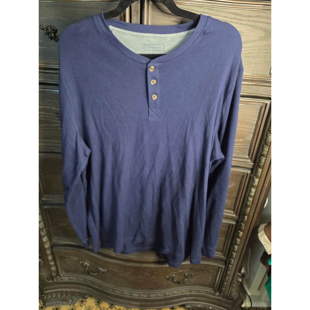 Club Room Mens Navy Blue Thermal Henley Shirt Long Sleeve Waffle Knit XL NEW